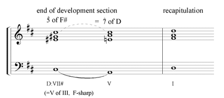 fig. 1: Abstract example of VII#-V-I progression used at end of development section.